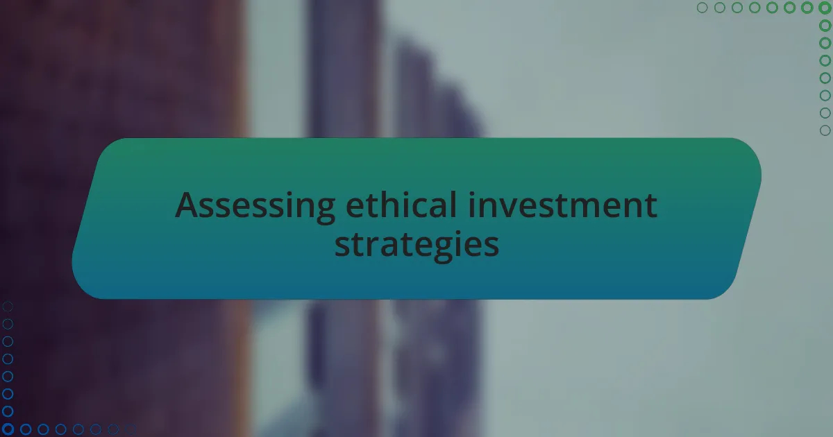Assessing ethical investment strategies